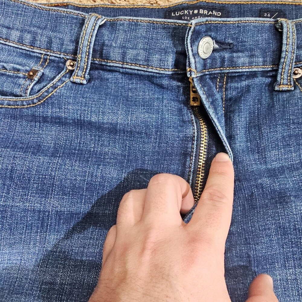 Lucky Brand 121 Slim Straight Jeans Men Tag 36x30 Act 38x28.5 Blue Stretch Denim - Picture 8 of 13